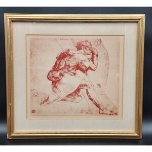 Raphael “Moses Before the Burning Bush” Framed Print Gold Gilt Wood Signed